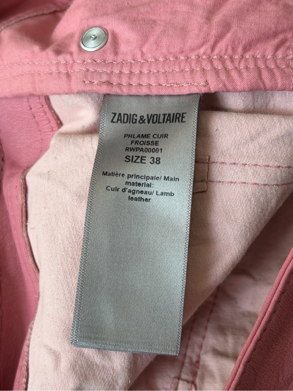 Zadig & Voltaire archive Pink Phlame Crinkled skinny Leather Pants Barbie 29 - Picture 11 of 13